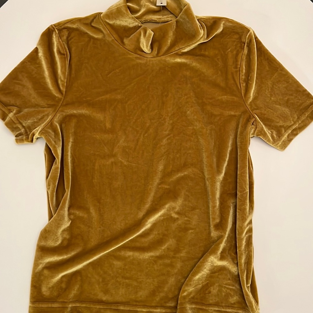 *NWT* Madewell crushed velvet mustard/gold SS mock neck - size small